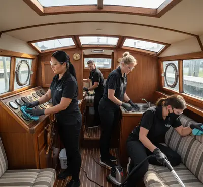 Detailed boat cabin interior after marine cleaning