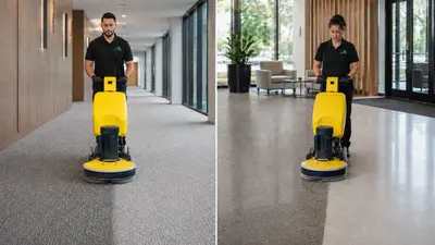 Low-moisture commercial carpet cleaning on office carpet