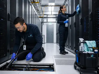Anti-static cleaning of data center cabinets and raised flooring
