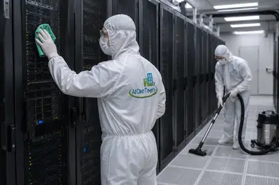 Specialized low-residue cleaning inside a data center server room