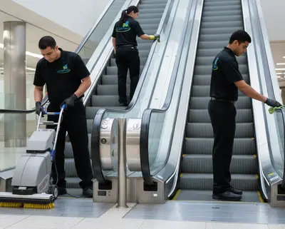Detailing escalator handrails and surrounding floor