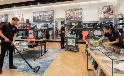 Clean retail showroom and shopping-center floor
