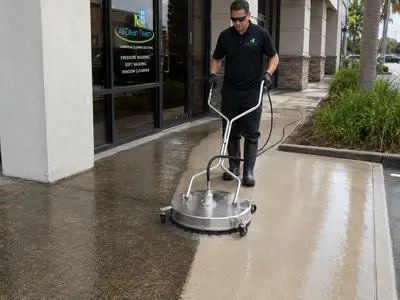 Pressure washing a commercial exterior surface