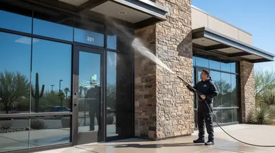 Pressure washing a commercial parking lot and exterior