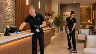 Guest-ready salon styling stations cleaned and sanitized